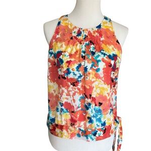 Vibrant Multicolored Floral Sleeveless Side Tie Top MP